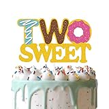 Gold Glitter Donut Two Sweet Cake Topper, Doughnut Theme 2nd Birthday Party Supplies, Donut Grow Up...