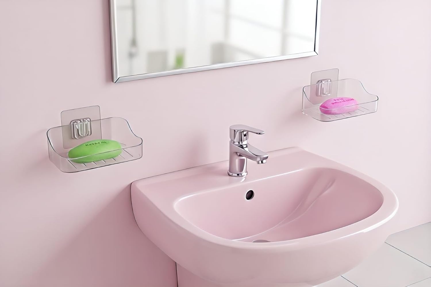 FOREWILD 2 PES Soap Holder for Bathroom/Soap Case/Self-Adhesive Soap Holder/Bathroom Self/Soap Stand for Bathroom/Self Draining Transparent Acrylic Soap Dish Holder Drill- Free