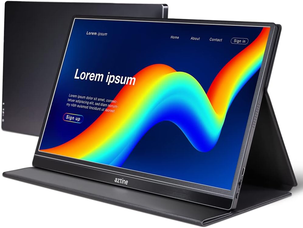 Aztine 15.6" Portable Monitor 1920×1080 Full HD IPS Screen Display with HDMI & USB Type-C for Laptop, PC, MacBook, Xbox, PS3/4, Android Phone (Black)