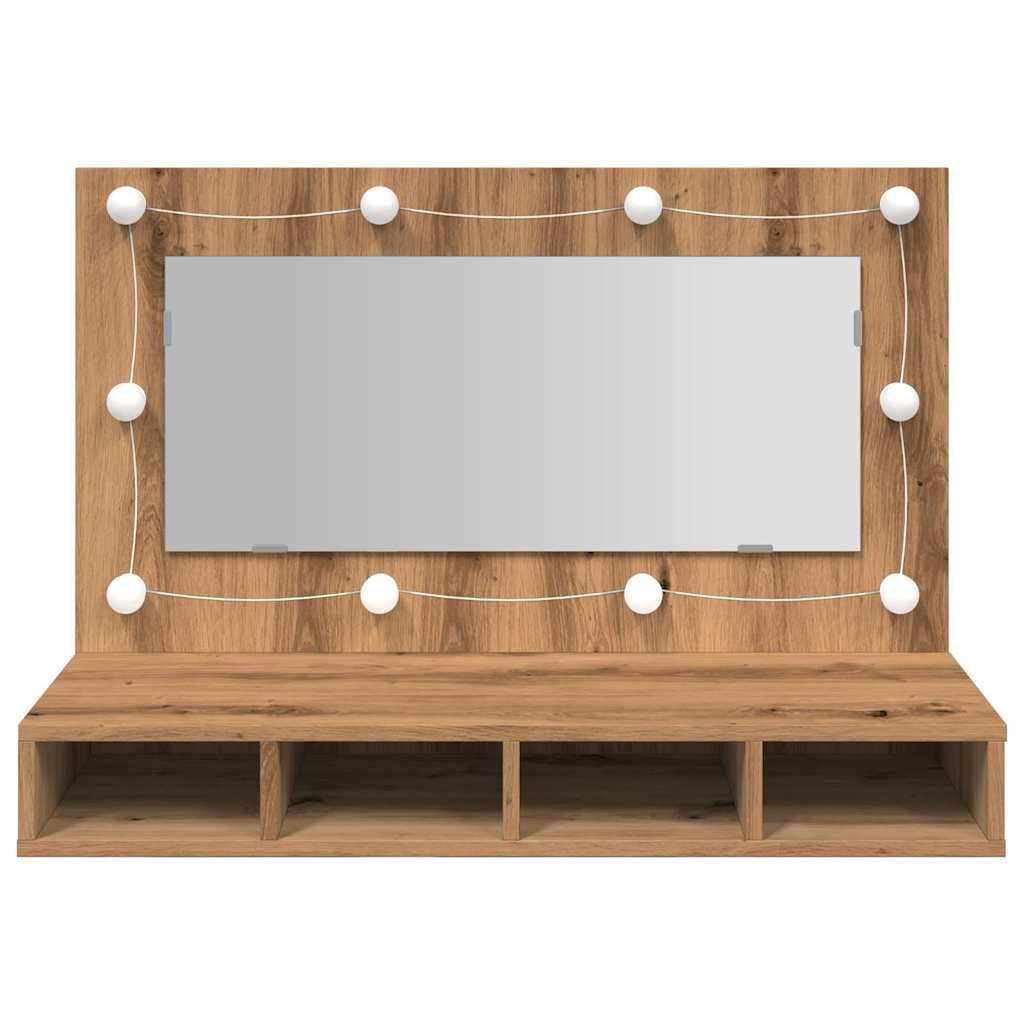 vidaXL Mobiletto a Specchio con LED in Rovere Artigianale 90x31,5x62 cm