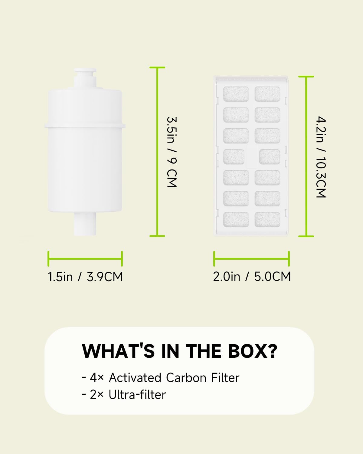 Dog Water Fountain Filter,2 Pack Ultra Reach Human Drinking Grade for Cat Fountain 101 fl oz, Replacement Filters with 4 Pack Activated Carbon Filters, Lifespan Up to 90 Days