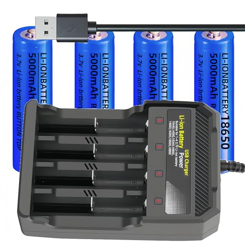 4pcs 18650 USB Battery Charger Rechargeable 3.7V li ion Batteries for Universal Charger(4Pack Button Top Type Battery Four-Slot Smart Charger)