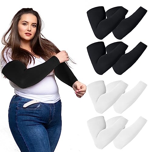 Neer 4 Pairs Plus Size Arm Sleeve Cooling Sun Protection Cover up Oversized Compression Sleeve Compression(Black, White)