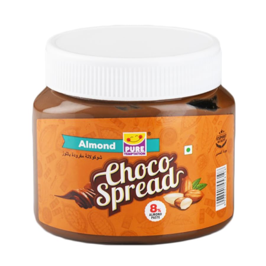Image of Pure Temptation Almond Choco Spread [340gm] - Protein-Rich Chocolate Spread for Kids & Adults - Perfect for Breakfast, Bread, Fudge, Shakes, Cake & Roti - 100% Veg - Blend of Cocoa & Roasted Almonds