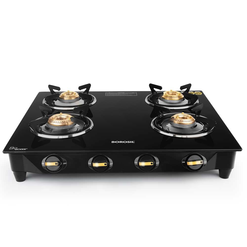 Borosil Flare Gas Stove, 4 Burner Glass Gas Stove For Kitchen, Manual Ignition, ISI Certified, Black (B0B56BLPWS) Amazon Price History, Amazon Price Tracker
