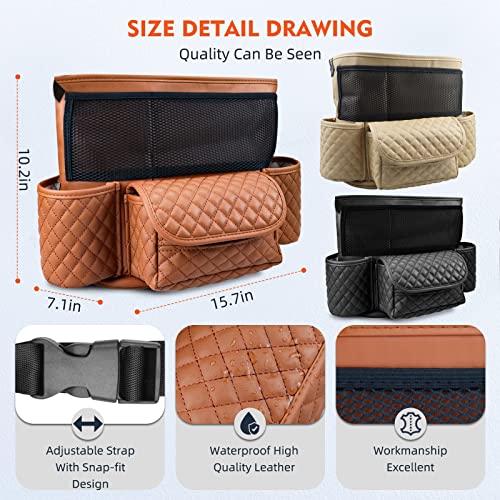 Car Storage Pocket Adjustable Car Purse Holder Car Between Seats Protectors For Children Large Capacity Plaid Leather Seat Organizer And Storage Bag Car Pocket Handbag Holder(Brown) #TOP1