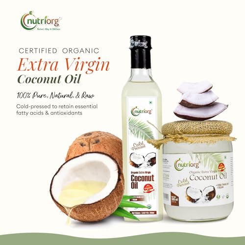 Image of Nutriorg Organic Extra Virgin Coconut Oil 250ml & Organic Rose Water 250ml, Good for Skin & Hair