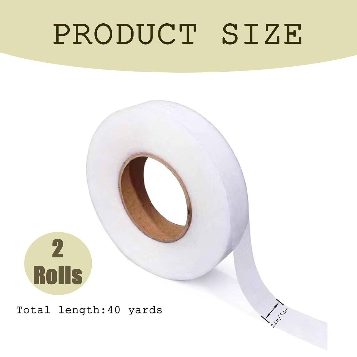 2 Rolls Fusible Batting Seam Tape, 2 Inches x 40 Yards Single-Sided Adhesive Non-Woven Fusible Interfacing Tape, Iron on Seam Tape for Quitting Sewing