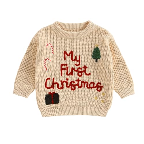 Baby Girl Boy Christmas Outfit My First Christmas Sweater Embroidery Knit Pullover Sweater Warm Fall Winter Tops - Main Image