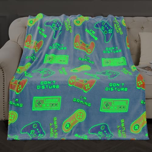 Image of Levens Glow in The Dark Gaming Blanket for Boys - Christmas Easter Valentine's Gifts Toys for Teens, Gamer Stuff Controller Throw Decor Presents Kids Age 8 9 10 11 12 13 14 15 Year Old Boy 50 inchx60 inch