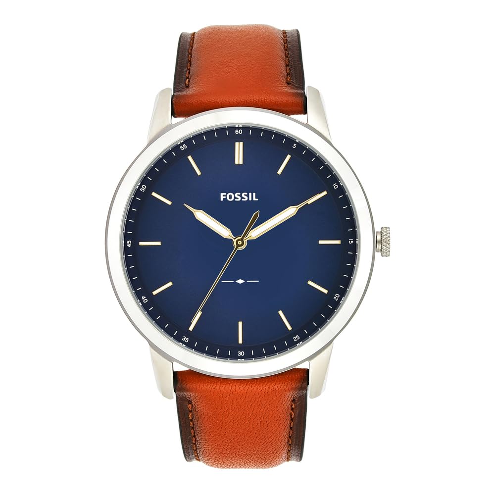 Watch for Men The Minimalist 3H, Quartz Movement, 44 mm Silver Stainless Steel Case with a Leather Strap, FS5439