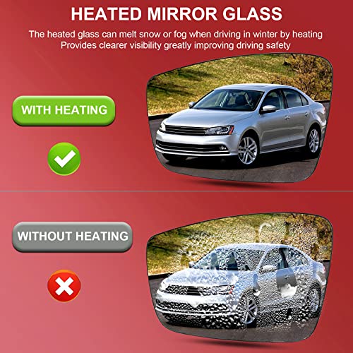 New Driver Side Heated Mirror Glass Replacement For 2011-2018 Volkswagen Vw Passat Jetta Beetle - Left Pass Heated Convex Mirror Glass With Rear Holder #TOP2