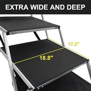 Extra Wide Aluminum Folding Dog Ramp for Large Dogs Portable Dog Car Step Dog Stair with Nonslip Surface Foldable Pet Stair for High Bed Truck and SUV Lightweight Pet Ladder Support to 200 Lbs