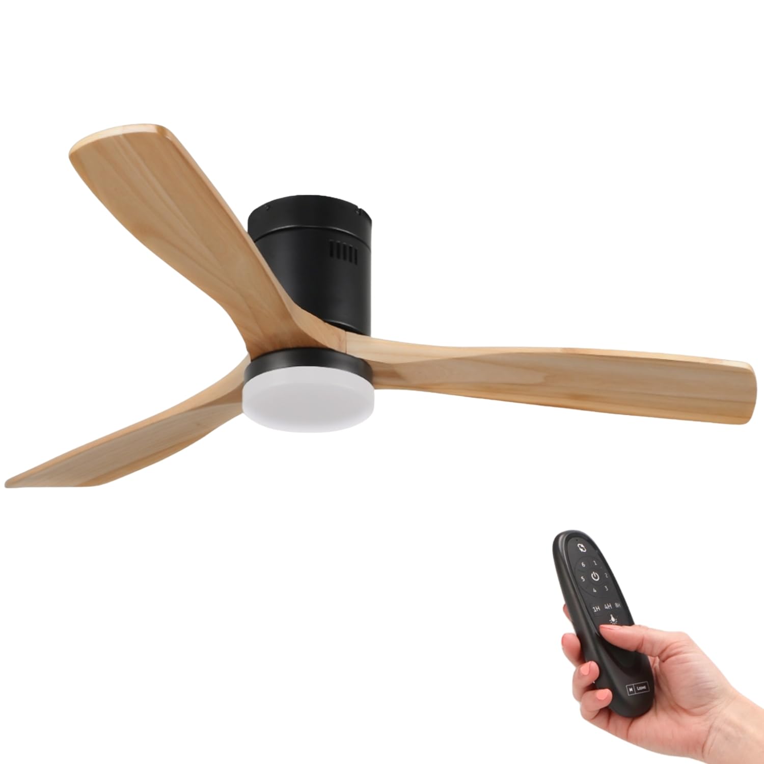 M Mimotec - Ventilador de Techo con luz Led Energy Negro con luz y Mando a Distancia, Bajo consumo, motor DC, 6 velocidades, Silencioso ,4 Aspas desplegables