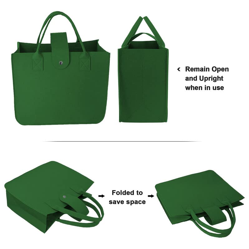 Image of Felt Fabric Reusable Shopping Bag with Handle & Button Closure for Grocery, School, Beach, Travel, Study, Gym, Gifts | Size - 30x34.5x17.8cm