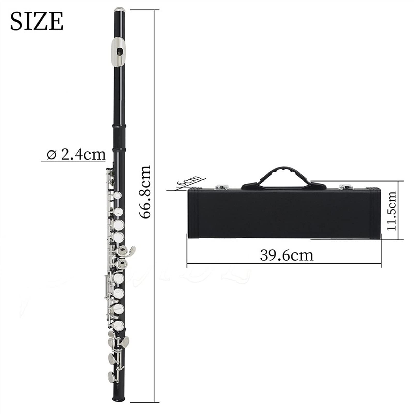 ZUZU Clave De Plata Cupronickel Flauta 16 Agujeros Agujero Cerrado C Tono Flauta Negra Instrumento De Viento De Madera con Estuche Cuero Paño De Limpieza Kit Flauta