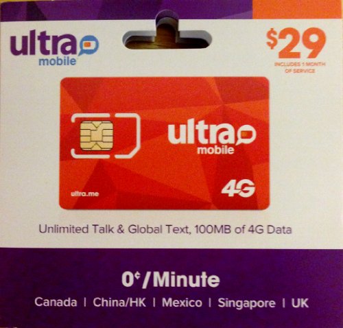 Ultra Mobile Sim Preloaded with 29.99 Unlimited Talk, Text, International Text and Data 100MB on 4G (T-Mobile Network) Plan Red Sim 1000 Free International Minutes