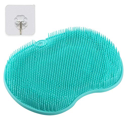 Extra Large Shower Foot Cleaner Scrubber Massager with Non-Slip Suction Cups and Softer Bristles Design, to Increase Circulation, Exfoliation, with Adhesive Hook (11.8 x 9.5 Inches) (Green)