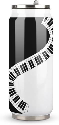 Yin Yang - Taza de café de viaje con teclas de piano con tapa abatible, vaso aislado de acero inoxidable para oficina en casa, al aire libre