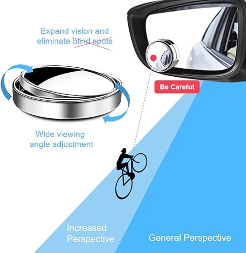 Miniatura 4 de OBTANIM Paquete de 4 espejos para automóvil de punto ciego de 2 pulgadas, ángulo ajustable, vidrio HD, redondo, vista lateral, retrovisor,