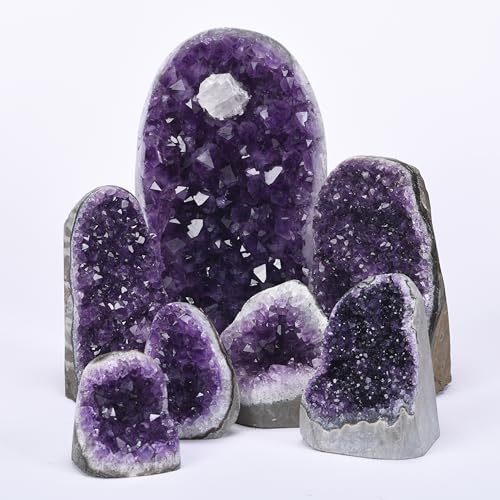 Image of Premium Amethyst Geode Stone Cluster [7 to 8 lb.] - Each Piece is Unique & Natural - Real Raw Healing Crystal Rock from Uruguay - Deep Purple Decoration - FREE Selenite Wand