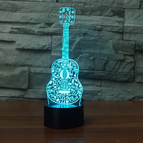 Preisvergleich Produktbild Musikinstrument Gitarre Kinder Nachtlicht 3D Optische Täuschung 7 Farbwechsel Touch-Schalter Schlafzimmer Dekoration Lampe Geburtstag Weihnachten Kinder Geschenk mit USB-Kabel und Fernbedienung