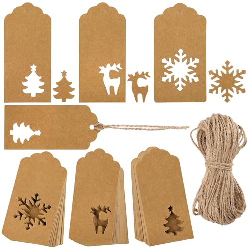 Aneco Christmas Paper Gift Tags with Jute Twine
