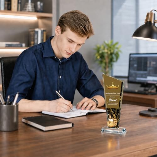 Image of Custom Crystal Trophy Award Personalized Plaque Award with Text Logo Photo Awards Trophies for Employee Recognition Team Graduation Personalized Office Gifts for Boss Coworker Teacher