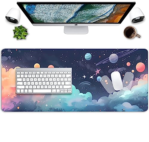 Image of Cosmos Desk Mat Mouse Pad,Anime-Inspired Space Scene Mousepad, Cute Aesthetic Stars and Planets,Large Galaxy Mouse Pad,Cute Desk Mat for Home Work Ofiice(27.5X11.8 in)