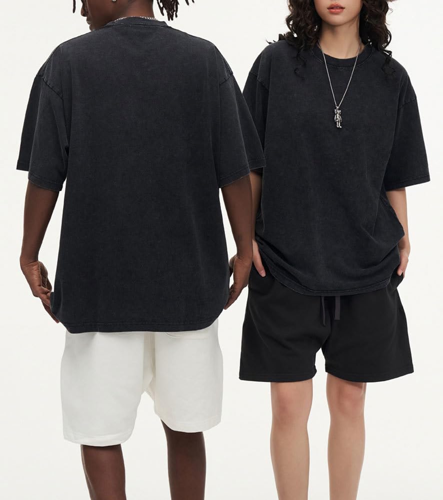Maglietta da uomo oversize da palestra, vestibilità ampia, in cotone pesante, lavaggio acido, vintage, unisex