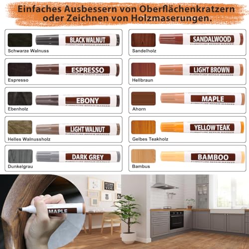 Laminat Reparaturset-Holzkitt Holz Parkett Holzspachtelmasse Holzmarker Möbelreparaturstift Möbelreparatur Set für Holzmöbel Vinyl Linoleum Boden Kratzer Löcher Ausbessern,Parkett Reparatur Grau