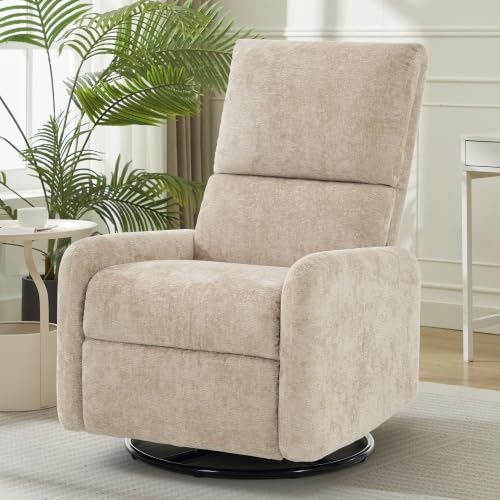 Image of Korser 360 Rocking Chair, Nursery Rocker Chair with Side Pockets, Glider Nursing Chair with Steel Structure Base, Small Chair for Small Spaces, Chenille Swivel Accent Chairs for Living Room, Nursing