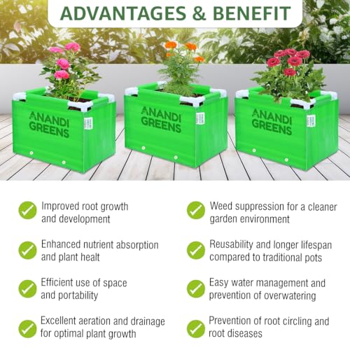 Image of Anandi Green's Hdpe Uv Protected 360 GSM Green Color Rectangular Plants Grow Bags Suitable for Vegetable Terrace Gardening with PVC Pipe Support (1.5x1x1 FIT) Pack of 1