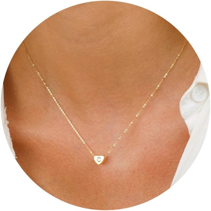 TurandossHeart Initial Necklaces for Women Jewelry Gifts - 14K Gold Filled Heart Initial Necklace Personalized Letter Necklaces for Women Tiny Letter Necklace for Girls Jewelry Gifts