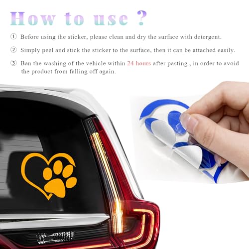 Image of DXNQ Pet Dog Paw Puppy Love Heart Vinyl Decal, 4.6 inch 3.7 inch Heart with Dog Paw Print Reflective Bumper Sticker, Cute Waterproof Puppy Footprint Heart Decal for Window Laptop Wall (Yellow)