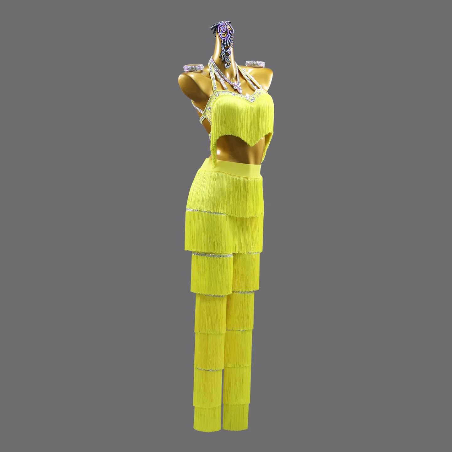 Abbigliamento da Ballo Latino da Donna con Nappe A Strati Costume da Gara per Adulti di Salsa Pantaloni da Ballo per Rumba E Samba Tuta Professionale per Spettacoli di Cha Cha