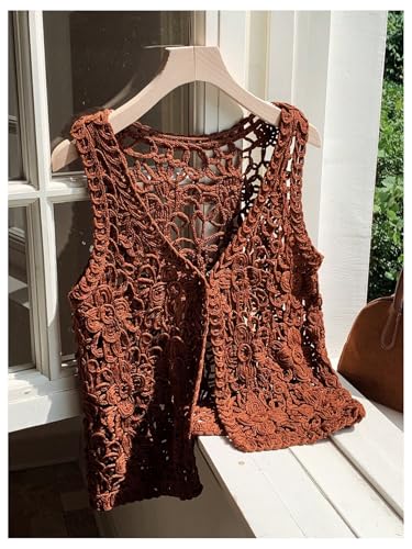 SweatyRocks Women's Sleeveless Hollow Out Cardigan Vest Open Front Boho Summer Knitwear Outwear3