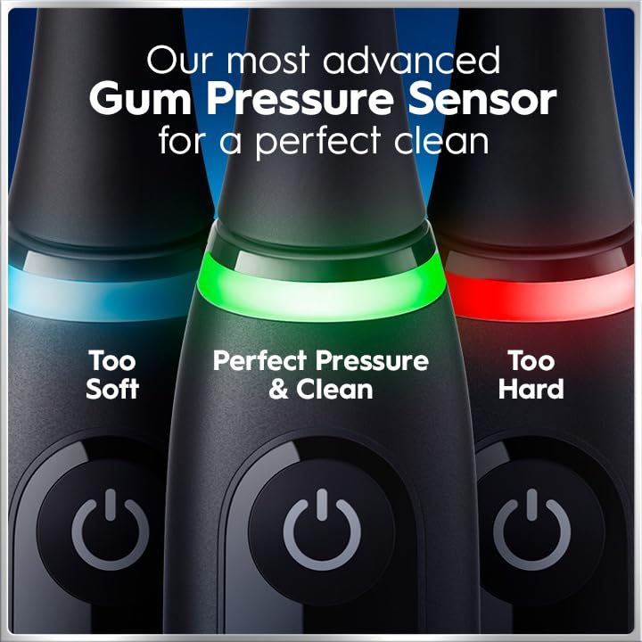 Image of Oral-B Rechargeable Electric Toothbrush, iO7 Limited Deep Clean + Protect, 5 Cleaning Modes, Interactive Display, Visible Pressure Sensor, 2 Brush Heads, Charging Travel Case, Sapphire Blue