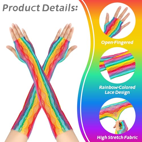 Fishnet Fingerless Gloves, Neon Mesh Long Arm Warmers Accessories for Women Halloween Rave Party Cosplay Costume Decoration3