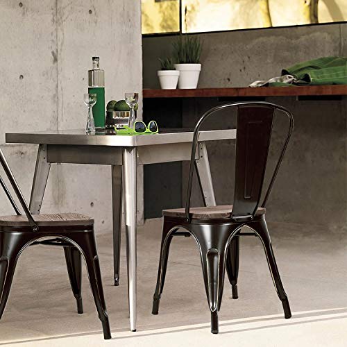Image of Furmax Metal Dining Chairs with Wood Seat, Indoor-Outdoor Use Stackable Chic Dining Bistro Cafe Side Metal Chairs Set of 4 (Black Gold)