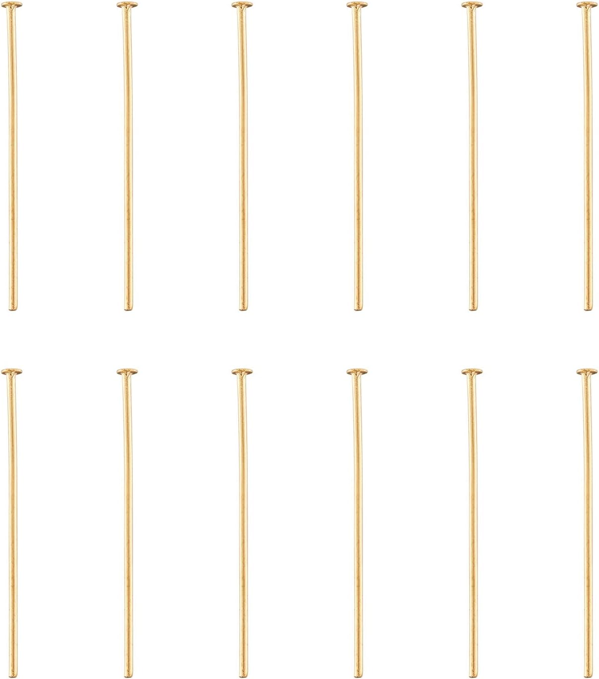 FASHEWELRY 50Pcs Stainless Steel Flat Head Pins 0.98"/25mm Golden Jewelry Pins for Beading Jewelry Making