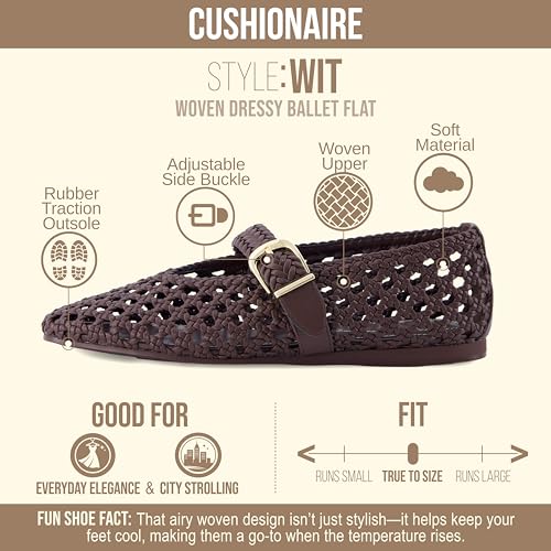Image of CUSHIONAIRE Wit Hand Woven Womens Flats, Comfortable Mary Jane Ballet Flat with Adjustable Buckle Braided Strap and Cushioned Memory Foam