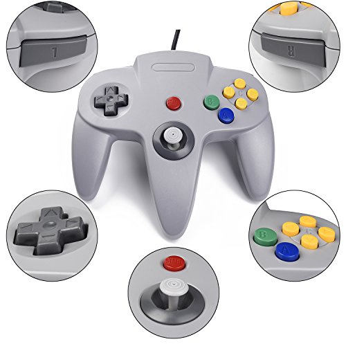 Image of KIWITATA 2xClassic N64 Controller, Retro N64 Remote Wired Game Joystick Replacement Controller for N64 Console N 64 System Black+Gray