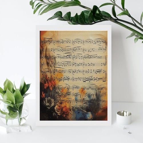 Pintura de diamantes para adultos con diseño musical vintage de mosaico de cuentas 4
