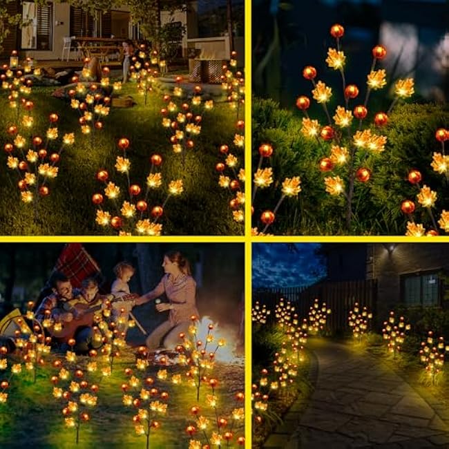 Fall Decor Solar Garden Lights Outdoor for Thanksgiving Decorations,4PACK 80LED Pumpkin Maple Leaf Tree with Friendsgiving Gifts,Solar Fall Decor Lights for Home/Garland/Thanksgiving Day Orange