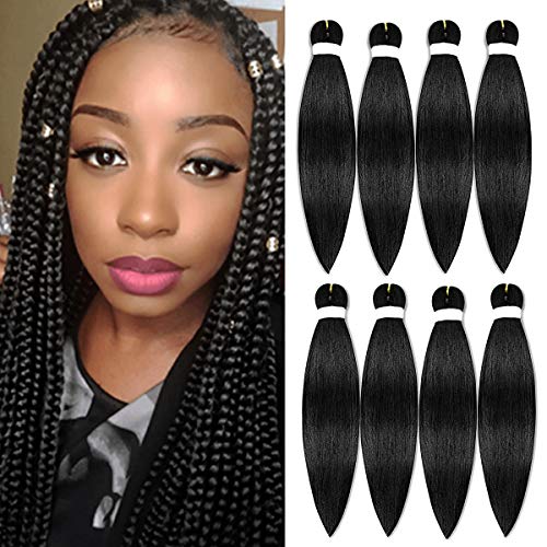 AlyBoto Pre Stretched Braiding Hair Extensions 26 Inch 8 Packs/Lot Professional Itch Free Hot Water Setting Synthetic Fiber Crochet Braids Yaki Texture Hair Kanekalon Braiding Hair (#1B - 8 Pack)