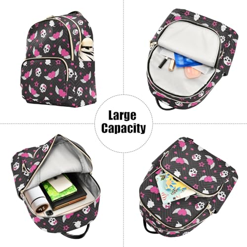Image of Skull Wings Heart Mini Backpack Fashion Backpack Purse for Women,Handbag Shoulder Bag Casual Daypack, Ladies Gift for College Work (M)