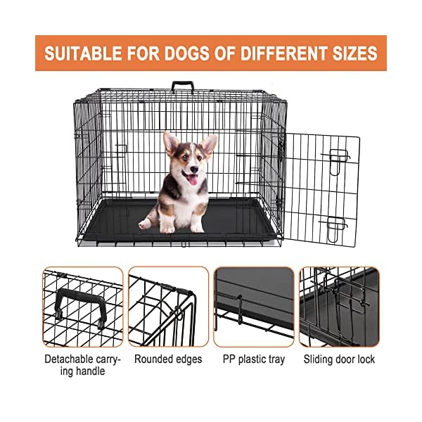 30/36/42Inches Double Door Dog Crate Folding Metal Wire Dog Kennel Cage with Tray for Small/Medium/Large Dogs Indoor Outdoor Travel Use 30/36/42Inches Double Door Dog Crate Folding Metal Wire Dog Kennel Cage with Tray for Small/Medium/Large Dogs Indoor Outdoor Travel Use