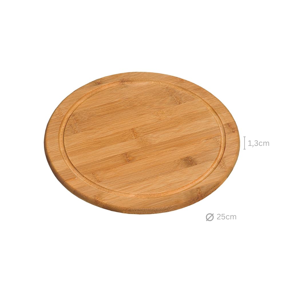 Kesper Vesperteller Set rund Ø 25 cm – 4-teiliges Frühstücksteller-Set aus FSC-zertifiziertem Bambus – Brotzeitteller mit Saftrille – natürlich, robust & messerschonend - 5844215