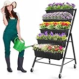 Homdox 4FT Vertical Garden Bed, 5 Tiers Vertical Raised Garden Planter, 25.6 * 26 * 48Inch Garden Raised Bed with 4 Hooks & 4 Wheels, Vegetable Flower Planter Raised Stand for Garden Patio Yard, Black